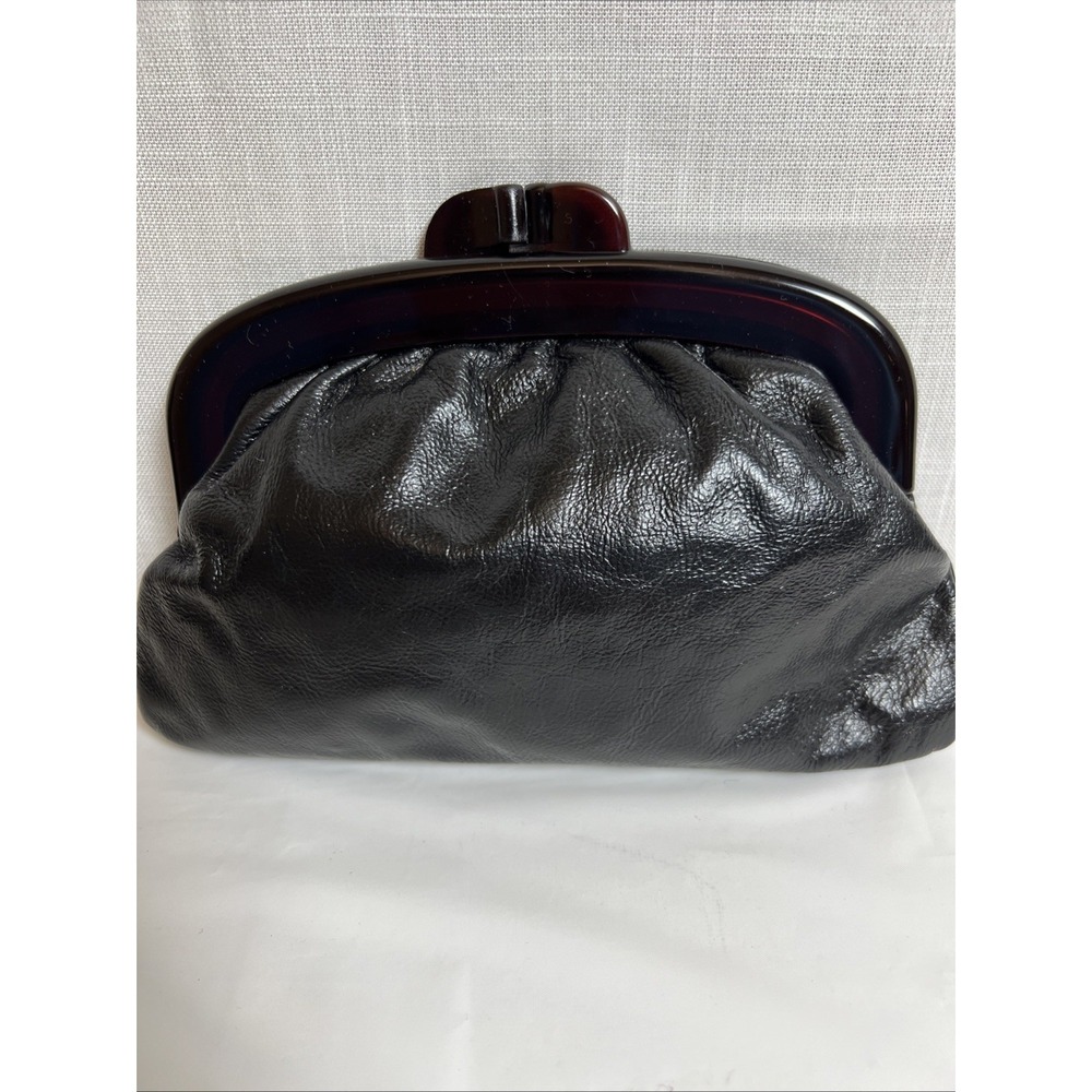 Vintage Black Kiss Lock/Frame Clutch Genuine Leather Made In Italy Burgundy Lock